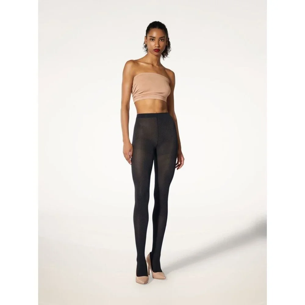 Wolford Jacquard Tights in Deep Night & Black Small New Womens Nylons Pantyhose